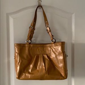 COACH Factory Camel Patent Leather Shoulder Bag